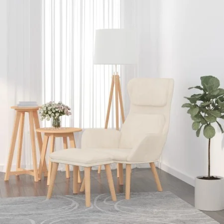 Entspannungssessel mit Hocker aus weiß-cremefarbenem Samt. von , Sessel - Ref: Foro24-3097829, Preis: 147,14 €, Rabatt: %