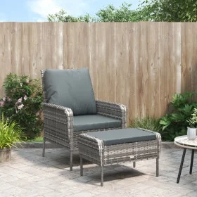 Sillón de jardín con reposapiés ratán sintético gris de , Sillas de jardín - Ref: Foro24-364115, Precio: 142,84 €, Descuento: %