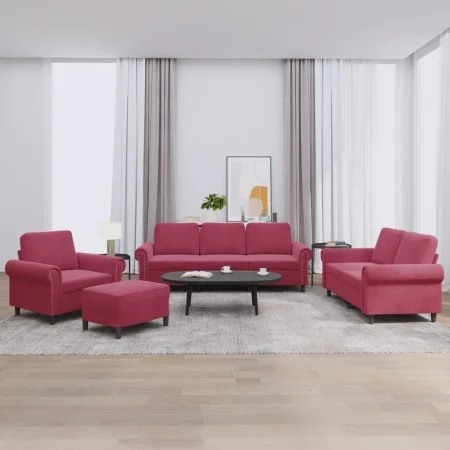 Sofagarnitur mit 4-teiligen Kissen aus bordeauxrotem Samt. von , Sofas - Ref: Foro24-3202184, Preis: 753,31 €, Rabatt: %