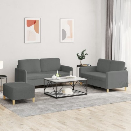 Juego de sofás con cojines 3 piezas tela gris oscuro de , Sofás - Ref: Foro24-3202095, Precio: 496,05 €, Descuento: %