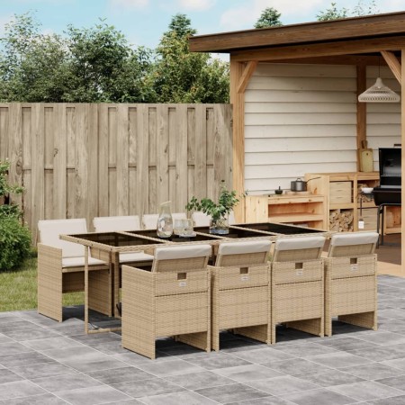 Set comedor de jardín 9 pzas con cojines ratán sintético beige de , Conjuntos de jardín - Ref: Foro24-3210562, Precio: 574,18...