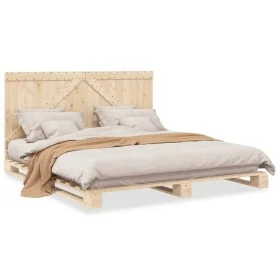 Estructura de cama con cabecero madera maciza de pino 200x200cm de , Camas y somieres - Ref: Foro24-3281555, Precio: 240,72 €...