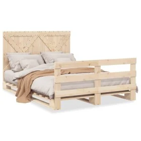 Estructura de cama con cabecero madera maciza pino 140x200 cm de , Camas y somieres - Ref: Foro24-3281576, Precio: 219,40 €, ...