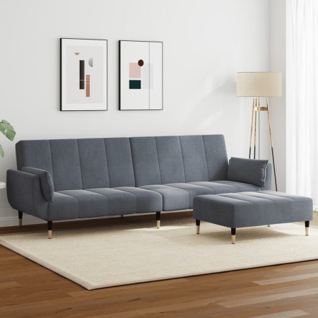 Sofá cama de 2 plazas con taburete terciopelo gris oscuro de , Sofás - Ref: Foro24-3258152, Precio: 381,27 €, Descuento: %