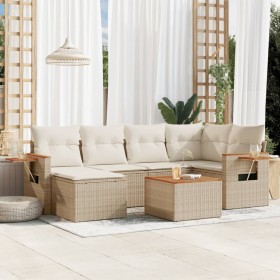 Set sofás de jardín 7 piezas y cojines ratán sintético beige en Conjuntos de jardín | Comprar online en Foru.es