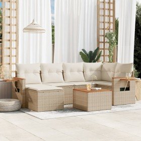 Set sofás de jardín 7 piezas y cojines ratán sintético beige en Conjuntos de jardín | Comprar online en Foru.es