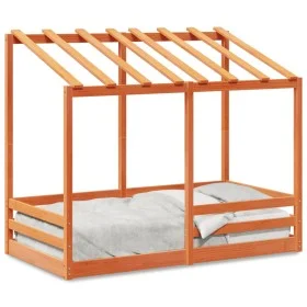 Children's bed with solid pine wood roof in brown, 80x160 cm. by , Beds and slatted bases - Ref: Foro24-847014, Price: 118,57...