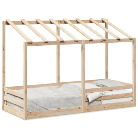 Children's bed with solid pine wood roof 75x190 cm by , Beds and slatted bases - Ref: Foro24-847009, Price: 104,21 €, Discoun...