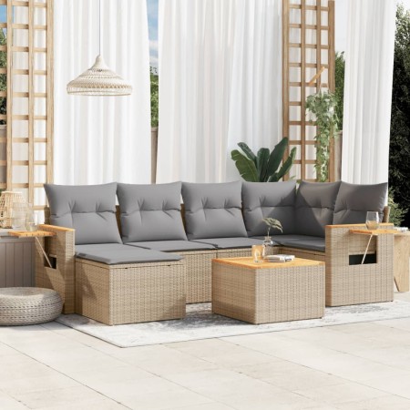 Set sofás de jardín 7 piezas y cojines ratán sintético beige en Conjuntos de jardín | Comprar online en Foru.es