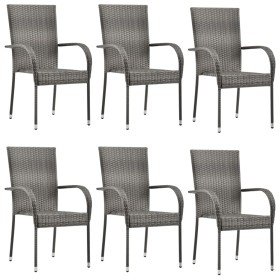 Sillas de jardín apilables 6 unidades ratán sintético gris de vidaXL, Sillas de jardín - Ref: Foro24-310088, Precio: 275,89 €...