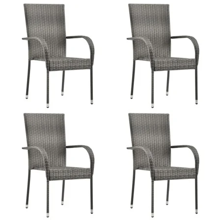 Sillas de jardín apilables 4 unidades ratán sintético gris de vidaXL, Sillas de jardín - Ref: Foro24-310085, Precio: 194,97 €...