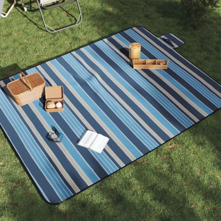 Manta de picnic plegable terciopelo rayas azul blanco 200x150cm de , Camping y senderismo - Ref: Foro24-4004206, Precio: 21,7...