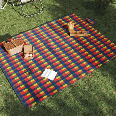 Manta de picnic plegable cuadros terciopelo colores 200x150 cm de , Camping y senderismo - Ref: Foro24-4004204, Precio: 21,66...