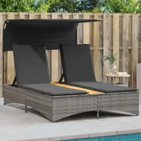 Tumbona doble con capota y cojines ratán sintético gris de , Tumbonas - Ref: Foro24-365622, Precio: 305,00 €, Descuento: %