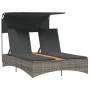 Tumbona doble con capota y cojines ratán sintético gris de , Tumbonas - Ref: Foro24-365622, Precio: 281,60 €, Descuento: %