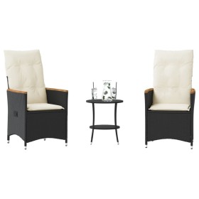 Mesita y sillas con cojines 3 piezas ratán sintético negro de , Conjuntos de jardín - Ref: Foro24-365657, Precio: 217,39 €, D...