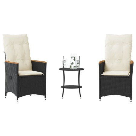Mesita y sillas con cojines 3 piezas ratán sintético negro de , Conjuntos de jardín - Ref: Foro24-365657, Precio: 217,39 €, D...