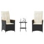 Mesita y sillas con cojines 3 piezas ratán sintético negro de , Conjuntos de jardín - Ref: Foro24-365657, Precio: 217,39 €, D...