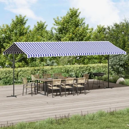 Toldo de pie tela y acero azul y blanco 600x300 cm de , Sombrillas - Ref: Foro24-368934, Precio: 335,86 €, Descuento: %