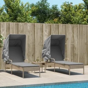 Tumbonas con capota y mesa 2 uds ratán sintético beige de , Tumbonas - Ref: Foro24-3261572, Precio: 400,66 €, Descuento: %
