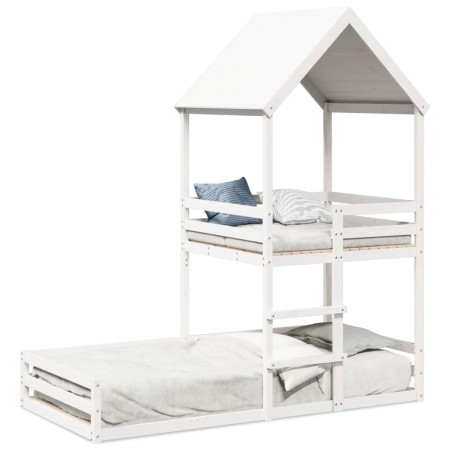 Cama con techo madera maciza de pino blanco 90x190 cm de , Camas y somieres - Ref: Foro24-3282397, Precio: 353,19 €, Descuent...