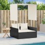 Tumbona doble con techo y cortinas ratán sintético negro de , Tumbonas - Ref: Foro24-4002755, Precio: 230,23 €, Descuento: %