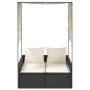 Tumbona doble con techo y cortinas ratán sintético negro de , Tumbonas - Ref: Foro24-4002755, Precio: 230,23 €, Descuento: %