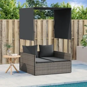 Doppel-Liegestuhl mit Dach und Vorhängen aus grauem synthetischem Rattan. von , Liegen - Ref: Foro24-4002757, Preis: 229,68 €...