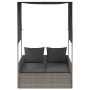 Tumbona doble con techo y cortinas ratán sintético gris de , Tumbonas - Ref: Foro24-4002757, Precio: 233,72 €, Descuento: %