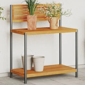 Mesa de trabajo de jardín madera de acacia y acero 90x50x110 cm de , Soportes para macetas - Ref: Foro24-367619, Precio: 108,...