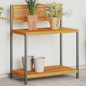 Mesa de trabajo de jardín madera de acacia y acero 90x50x110 cm de , Soportes para macetas - Ref: Foro24-367619, Precio: 111,...