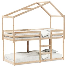 Cama litera con techo madera maciza de pino 90x190 cm de , Camas y somieres - Ref: Foro24-3282047, Precio: 205,22 €, Descuent...