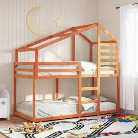 Cama con techo madera maciza pino marrón 80x200 cm de , Camas y somieres - Ref: Foro24-3281960, Precio: 234,58 €, Descuento: %