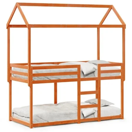Bunk bed with solid pine wood roof in brown, 80x200 cm. by , Beds and slatted bases - Ref: Foro24-3282123, Price: 234,23 €, D...