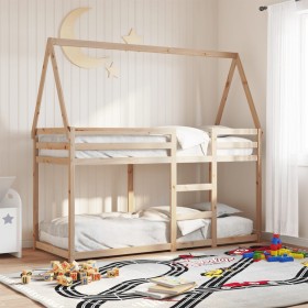 Cama litera con techo madera maciza de pino 90x190 cm de , Camas y somieres - Ref: Foro24-3282087, Precio: 174,99 €, Descuent...