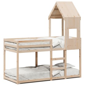 Cama litera con techo de madera maciza de pino 75x190 cm de , Camas y somieres - Ref: Foro24-3282007, Precio: 208,81 €, Descu...