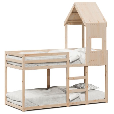 Cama litera con techo de madera maciza de pino 75x190 cm de , Camas y somieres - Ref: Foro24-3282007, Precio: 208,81 €, Descu...