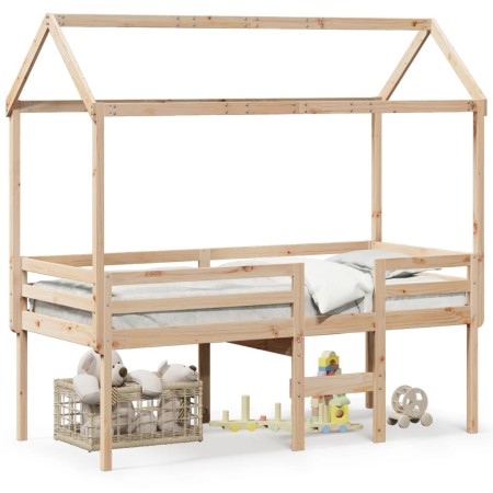 Cama alta con techo madera maciza de pino 80x200 cm de , Camas y somieres - Ref: Foro24-3282135, Precio: 196,67 €, Descuento: %