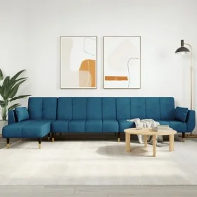 Sofá cama en forma de L terciopelo azul 275x140x70 cm de , Sofás - Ref: Foro24-3157205, Precio: 452,59 €, Descuento: %