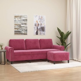 Sofá de 3 plazas con taburete de terciopelo rojo tinto 180 cm de , Sofás - Ref: Foro24-3201219, Precio: 343,25 €, Descuento: %