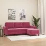 Sofá de 3 plazas con taburete de terciopelo rojo tinto 180 cm de , Sofás - Ref: Foro24-3201219, Precio: 337,43 €, Descuento: %