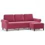 Sofá de 3 plazas con taburete de terciopelo rojo tinto 180 cm de , Sofás - Ref: Foro24-3201219, Precio: 337,43 €, Descuento: %