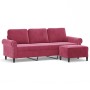 Sofá de 3 plazas con taburete de terciopelo rojo tinto 180 cm de , Sofás - Ref: Foro24-3201219, Precio: 343,25 €, Descuento: %