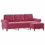 Sofá de 3 plazas con taburete de terciopelo rojo tinto 180 cm de , Sofás - Ref: Foro24-3201219, Precio: 337,43 €, Descuento: %