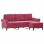 Sofá de 3 plazas con taburete de terciopelo rojo tinto 180 cm de , Sofás - Ref: Foro24-3201219, Precio: 343,25 €, Descuento: %