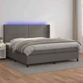 Cama box spring colchón y LED cuero sintético gris 200x200 cm de , Camas y somieres - Ref: Foro24-3139347, Precio: 729,64 €, ...