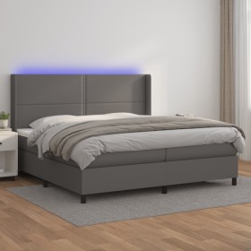 Cama box spring colchón y LED cuero sintético gris 200x200 cm de , Camas y somieres - Ref: Foro24-3139347, Precio: 719,59 €, ...