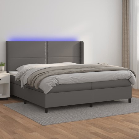 Cama box spring colchón y LED cuero sintético gris 200x200 cm de , Camas y somieres - Ref: Foro24-3139347, Precio: 719,59 €, ...