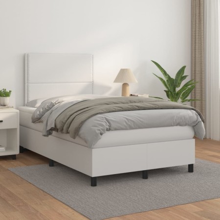 Cama box spring con colchón cuero sintético blanco 120x200 cm de , Camas y somieres - Ref: Foro24-3142774, Precio: 409,54 €, ...