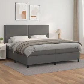 Cama box spring con colchón cuero sintético gris 200x200 cm de , Camas y somieres - Ref: Foro24-3142807, Precio: 718,14 €, De...